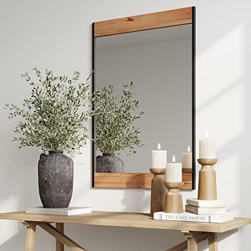 Barnyard Designs 24x36 Wooden Farmhouse Wall Mirror - Modern Rustic Metal and Wood Frame Mirror for Bathroom Vanity, Brown - Thumbnail 5