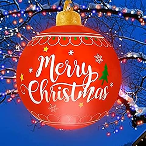 Christmas Inflatable Ball Light Up PVC Inflatable Christmas Decorated Ball 24 Inch Large Outdoor Decorated Ball with Remote for Yard Lawn Porch Decor Cover