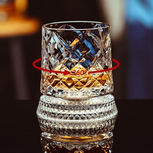 NORIMODA Spinning Whiskey Glasses Set of 4 With Iceball Molds, 9.5oz Lead-free Rotating Old Fashioned Rocks Glasses for Bourbon, Scotch, Liquor and Cocktails, Gifts for Whiskey-lovers — view 8