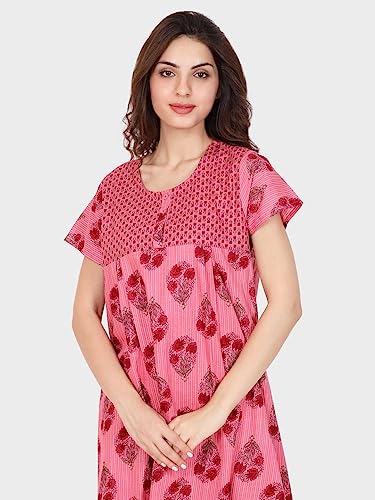Image of Evolove Women's Cotton Long Maxi Night Gown Nighty Dress with Pocket & Stylish Button, Super Soft Comfortable (LNG-Button)