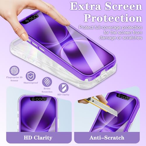 Rancase for iPhone 16e Case with Screen Protector, Clear Butterfly Design, Removable Frosted Glitter Card, Hard PC&TPU Bumper Shockproof Protective Full Body Rugged Phone Cover Women, Purple by Rancase - Used condition - Image 3