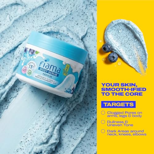 Image of Fiama Strawberry Skin Exfoliating Body Scrub 200g, 0.5% Papain Enzyme + 0.1% Caffeine, Chemical + Physical Exfoliation, 13% Polishing Blend, Reduces Keratosis Pilaris, Refreshing Aqua Fragrance