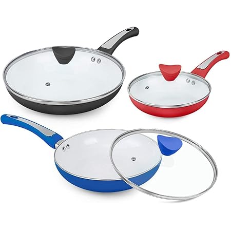 SHINEURI 6 Pieces Nonstick Pans with Lid, Nonstick Frying Pan with Lid, Ceramic Pans with Lid, Nonstick Skillet with Lids, Non-stick Skillet, Ceramic Skillets, Ceramic Nonstick Pan Set - 8/9.5/11 inch