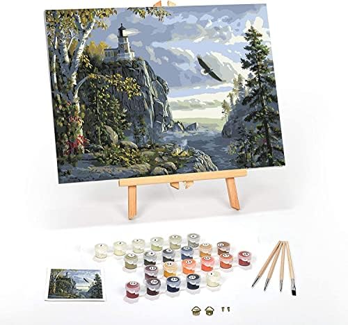 Ledgebay Paint by Number for Adults Framed Canvas: Beginner to Advanced Number Painting Kit - Kits Include Acrylic Paints, (4) Brushes & Tabletop Easel (Guiding Light, 12" x 16" Framed)