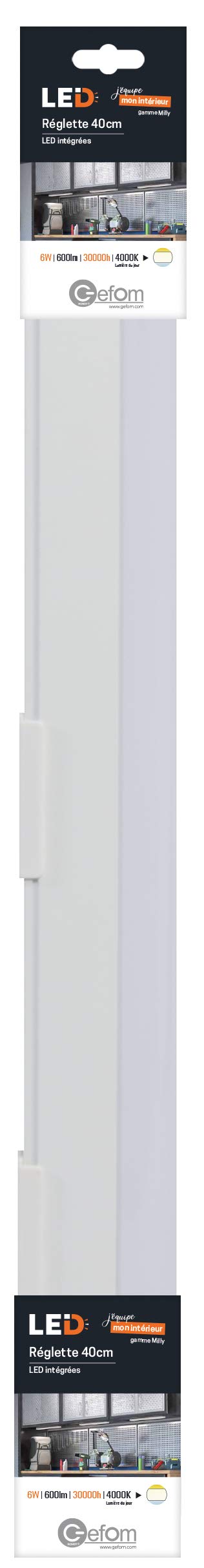 Gefom Réglette LED 40 cm avec LED Intégrée – 600 lm – IP20 – Aluminium – Éclairage Intérieur pour Cuisine, Bureau ou Atelier (Lot de 2)