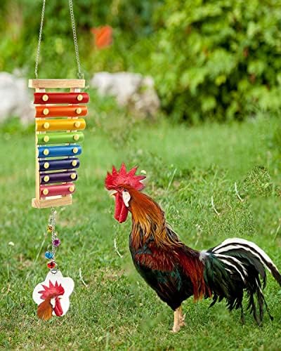 4 Packs Chicken Toys for Coop, Chicken Xylophone Toys with Mirror, Vegetable Hanging Feeder and Chicken Swing Toys for Chicken Hens