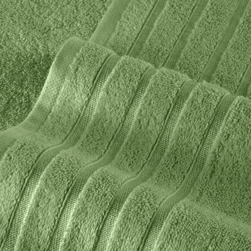 Image of Elegant Comfort 4 Lines Viscose Stripe 6-Piece Premium Towel Set - 100% Turkish Cotton High Absorbent Luxury Bathroom Towels - Includes 2 Washcloths, 2 Hand Towels and 2 Bath Towels Set, Sage