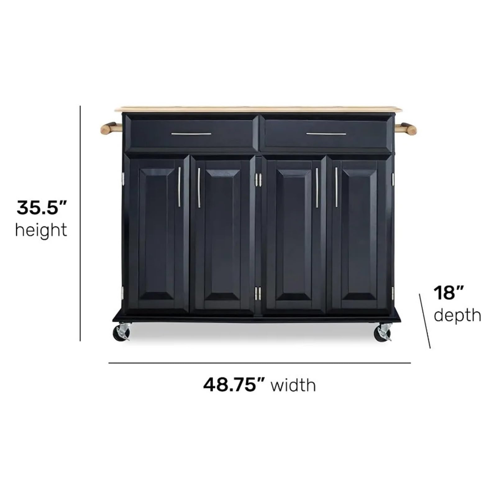 Carrello rotabile Carrello da cucina con portaoggetti, mobiletto, carrello ruote, nero