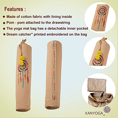 Image of Yoga Mat Cover Bag | Cotton Exercise Fitness Durable | Mat Carry Bag Cover Only With Strong Shoulder Straps | Yoga Mat Bag For Men & Women (Beige & multi, L 74 X W 25 Cm)