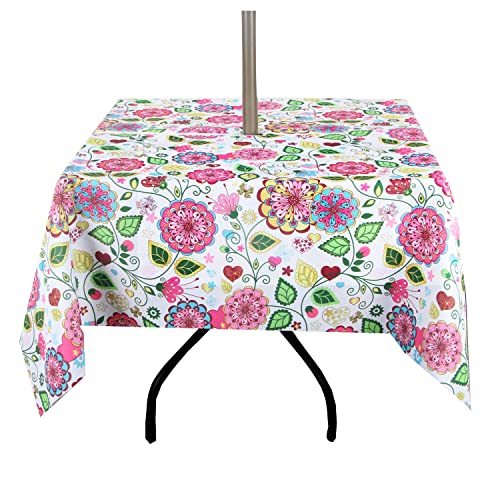 Image of EHouseHome Outdoor Indoor 60inch SquareTablecloth with Umbrella Hole and Zipper, Waterproof Zippered Patio Table Cloths, Spring /Summer Table Covers for Backyard Circular Table /BBQs /Picnic