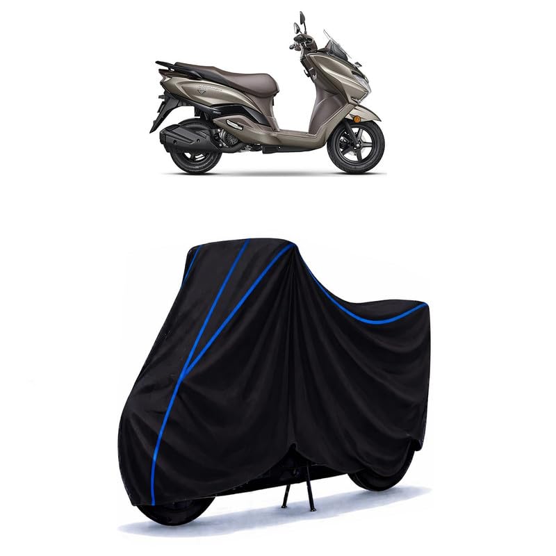 Image of Scooty Cover Water Resistant for Burgman Street 125 | Universal Scooter & Bike Cover | Heavy Duty UV Dust, Rain & Scratch Protection | Elastic Fit All Weather Indoor Outdoor | Black with Blue Piping