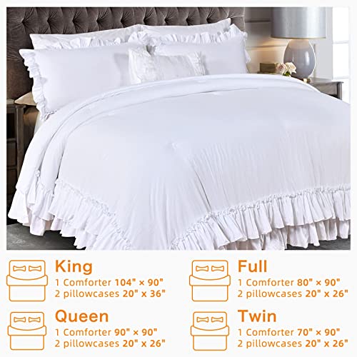 Masaca White Twin Comforter With Ruffles,Shabby Boho Chic Ruffle Comforter Set Farmhouse Twin Bedding Sets,3Pcs Vintage Aesthetic Kids Bedding Sets For Girls thumb #1