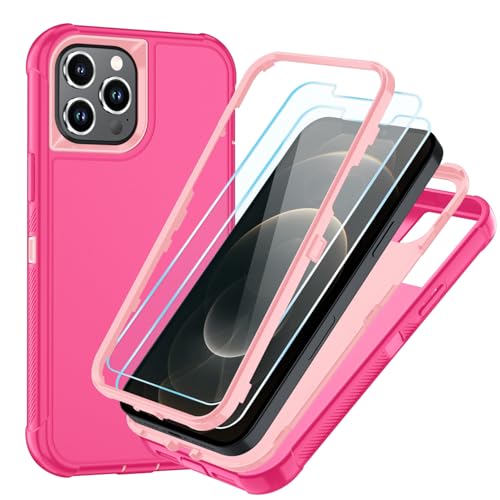 Image of SunStory Compatible with iPhone 12 Pro Max Case with HD Screen Protector, 3-Layer Heavy Duty Full-Body Cover,3 in 1 Hybrid Protective Case for iPhone 12 Pro Max 6.7 inch,PinkRed