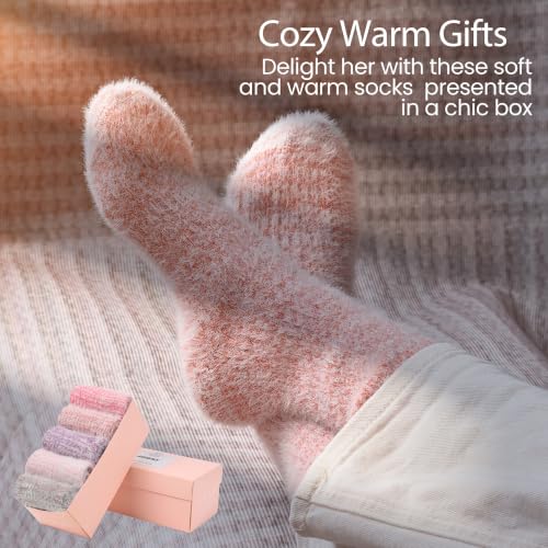 Image of SISOSOCK 5 Pairs Fuzzy Soft Cozy Comfy Socks Warm Birthday Gifts for Women