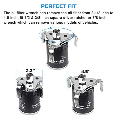 Universal Adjustable Oil Filter Wrench From 2-1/2 inch to 4.5 inch Oil Filter Wrench Tool Set With 3 Jaw