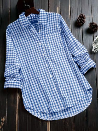 Image of OOMPH! Women Checked Smart Casual Shirt | Women's Gingham Check Shirts | Full Sleeve Button-Down Casual Westernwear for Women | Smart Fit Office Wear Top