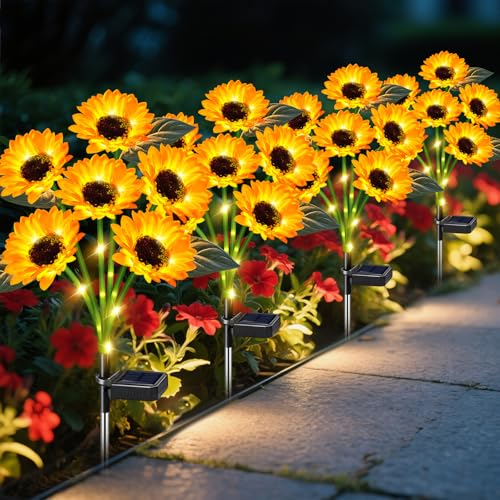 ostritec Sunflower Solar Lights Outdoor Decor, 4 Pack Solar Garden Decor 24 Waterproof Solar Sunflower Outdoor Lights for Garden Patio,Flower Bed, Pathway, Gift for Women, Mom, Grandma