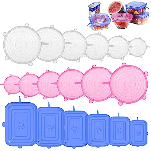 18 Piezas Tapas Silicona Ajustables Cocina, Reutilizables Tapas de Silicona Elásticas, Tapaderas Silicona Ajustables Tapas de Silicona Diferentes Tamaños, Elásticatapa Silicona para Tarros Cuencos