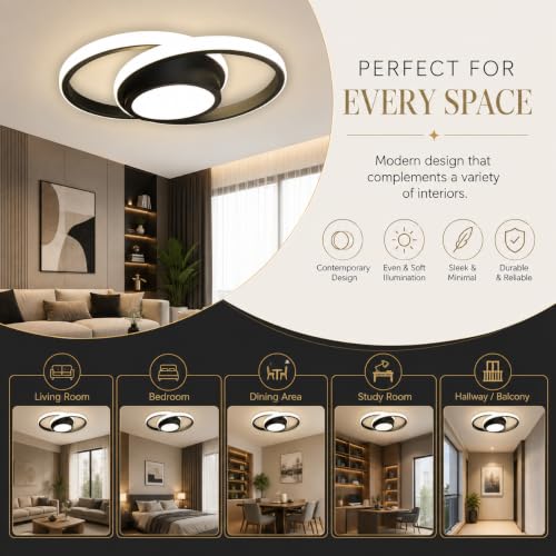 Image of Smartway Upbeat 32W Modern LED Ceiling Light | 3 Color Mode (Warm, Cool & Natural White) | Metal Decorative Lamp for Office, Home, Bedroom, Living Room & Dining | 1 Year Warranty (Round)