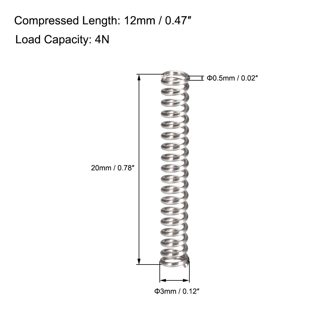 Lot De 5 Ressorts De Traction Acier Inoxydable 304 - Dimensions 0.3x3x50mm, Couleur Argent, Marque Uxcell