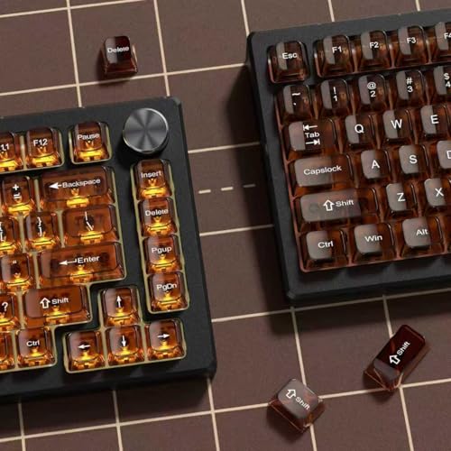 Image of dagaladoo Brown Clear keycaps,Crystal Transparent keycaps 60 75 100 Percent,Ceramic Jelly Key caps Set,Shine Through Key caps,MDA Profile Keyboard Key Cap for Mx Switches Mechanical Keyboard