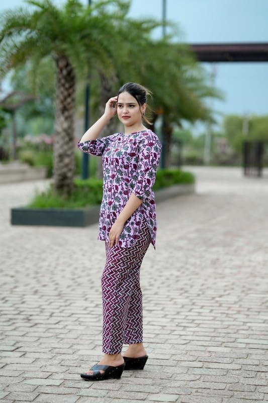 Image of Rexxica Women's Cotton Night Suit Set for Women, Lounge Wear, Printed Top and Pyjama Set for Women Nightwear /Loungewear /Night Dress for Women