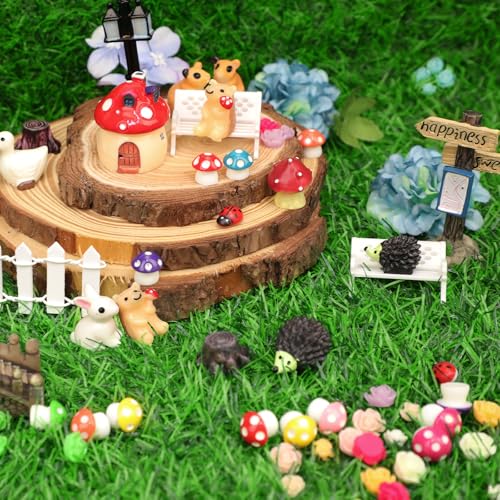 Zealor 100 PCS Mini Fairy Garden Accessories Kit Outdoor Mushroom Tiny Animal Miniatures Garden Figurines Landscape Ornaments for Bonsai Terrarium House Plant Party Decoration Supplies - image 7