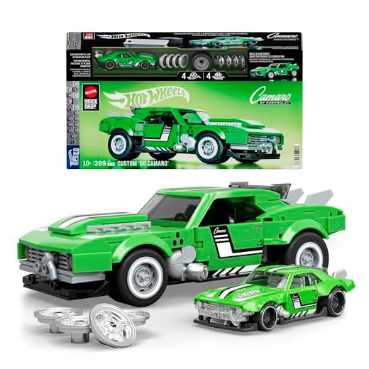 ​​Mattel Brick Shop Hot Wheels - Custom ’68 Camaro Serie Speed, set da costruire con 289 pezzi, dettagli realistici e adesivi per personalizzare l'auto, 10+ anni, JFT16