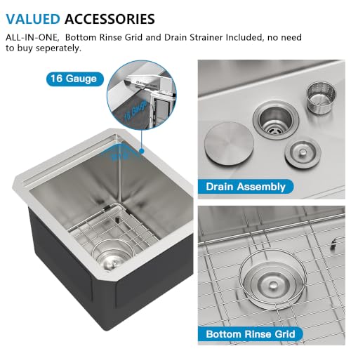 Image of 13 inchx15 inch Bar Prep Sink Undermount Workstation | 16 Gauge T304 Stainless Steel Under Counter Single Bowl Small Basin for RV Kitchen Wet Bar Prep Outdoor Station