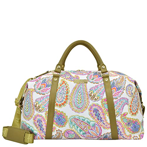 Image of Anuschka Great Escape Duffel Bag - Wanderlust Collection - Nylon Fabric with Genuine Leather Trim and Artwork Print