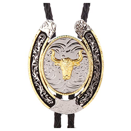 Bolo Tie for Men- Western Cowboy Native American Golden Longhorn bull Bolo Tie