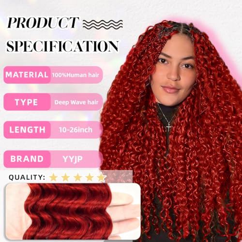 12 Inch Deep Wave Human Braiding Hair for Boho Braids – 120g 3 Bundles/Pack Red 100% Unprocessed 12A Brazilian Virgin Human Hair Bulk, No Weft, Wet & Wavy Curly Extensions — view 2