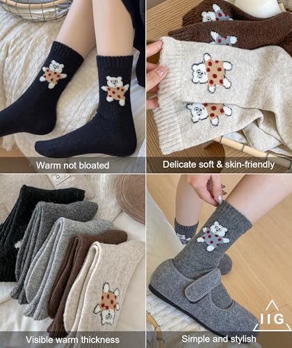 Image of IIG Cute Warm Wool Socks for Women Super Cozy Thick Crew Winter Socks Gifts, 5 Pairs