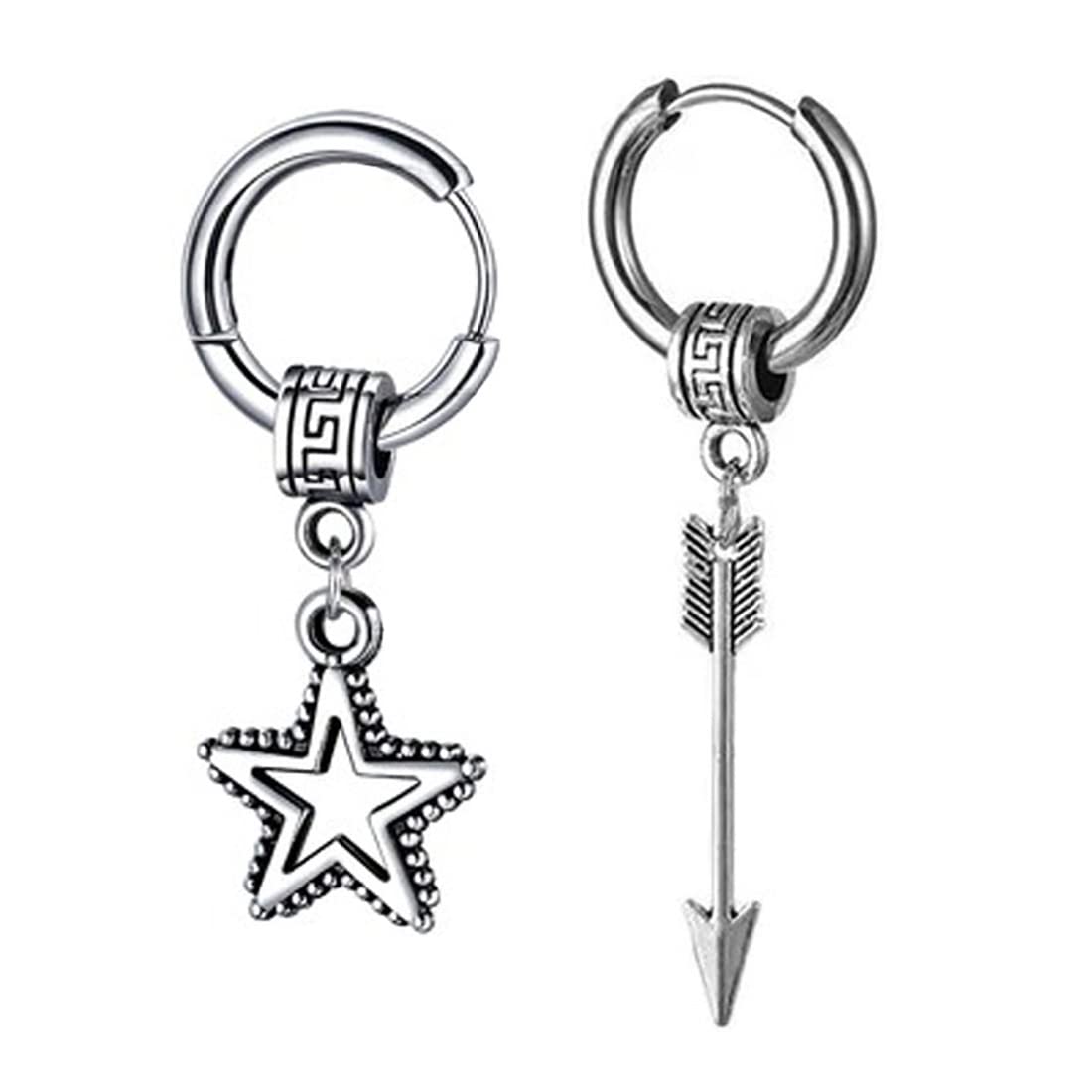 M Men Style Star Dangle Hoop Studs With Arrowhead Huggie Ear Punk Titanium Steel Piercing Jewellery Silver Stainless Earrings For And Women (B0B15BP3VR) Amazon Price History, Amazon Price Tracker