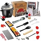 Brezlio Sushi Maker Set – Sushi teiliges DIY Set für Anfänger mit, Onigiri Former, Bambusmatte & Zubehör （Rot）