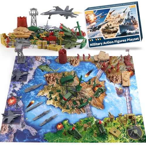 Kaelinda Army Men Action Figures Playset, Army Toys for Boys Age 4-7 6-8 8-12, Toy Soldiers with Military Battle Mat & Accessories, Army Guys Military...