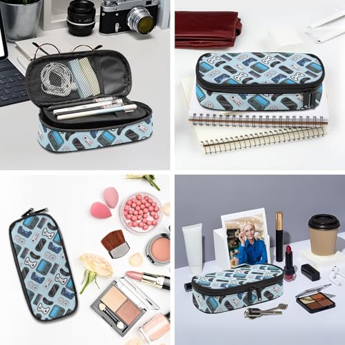 Image of Blue Game Video Game Controller Pencil Case for Boys Girls, Large Capacity Blue Pen Bag, Pencil Pouch With Zipper Compartments, Organizer for School Office Home Business