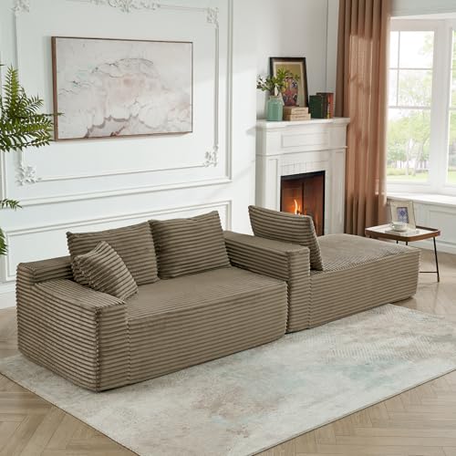 Image of 95 inch Boneless Couches for Living Room, L Shaped Comfy Cloud Modular Sectional Memory Foam Deep Seat Boneless Couch, No Assembly Required Boneless Sofa for Living Room with Right Facing Chaise, Brown