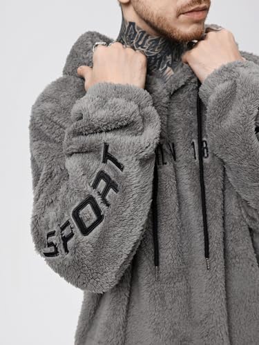 SOLY HUX Hoodies for Men Fuzzy Letter Embroidery Drawstring Long Sleeve Pullover Sweatshirt3