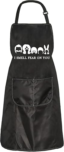 ZJXHPO Delantal de cocina familiar de Bob's con texto en inglés "I Smell Fear On You" con bolsillo para hamburguesas, regalo familiar Belcher regalo