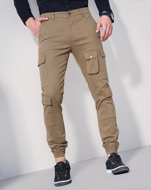 Image of British Club 98% Cotton, 2% Elastane Slim Fit Cargo Jogger Pants | Flat-Front Design | Adjustable Waistband | Multiple Pockets | Lightweight Fabric | Modern Style | Comfortable | Durable Black