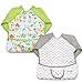 Luxja Bavoir de Bébé, Manches Longues (Paquet de 2), Bavette Imperméable Pour Petits Enfants (6-24 Mois), Animaux + Rayure Grise