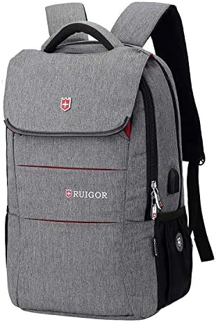 Laptop, Professional Office College Commuter, Water Resistant Backpack, City 64 by Swiss RUIGOR - Grey