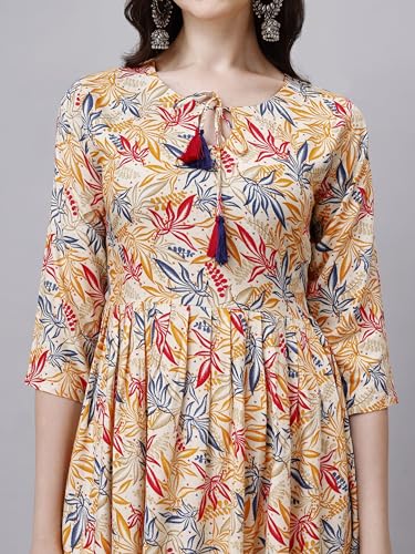 Image of OBF Women's Rayon Printed Anarkali Kurti Multicolour