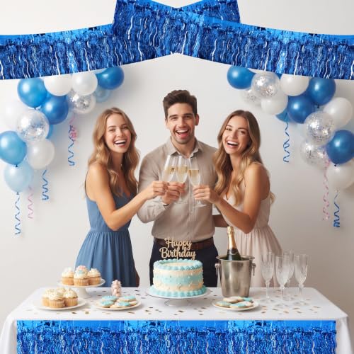 Image of BEISHIDA 3 Pack Blue Wavy Foil Fringe Garland 30ft Tinsel Wall Decor