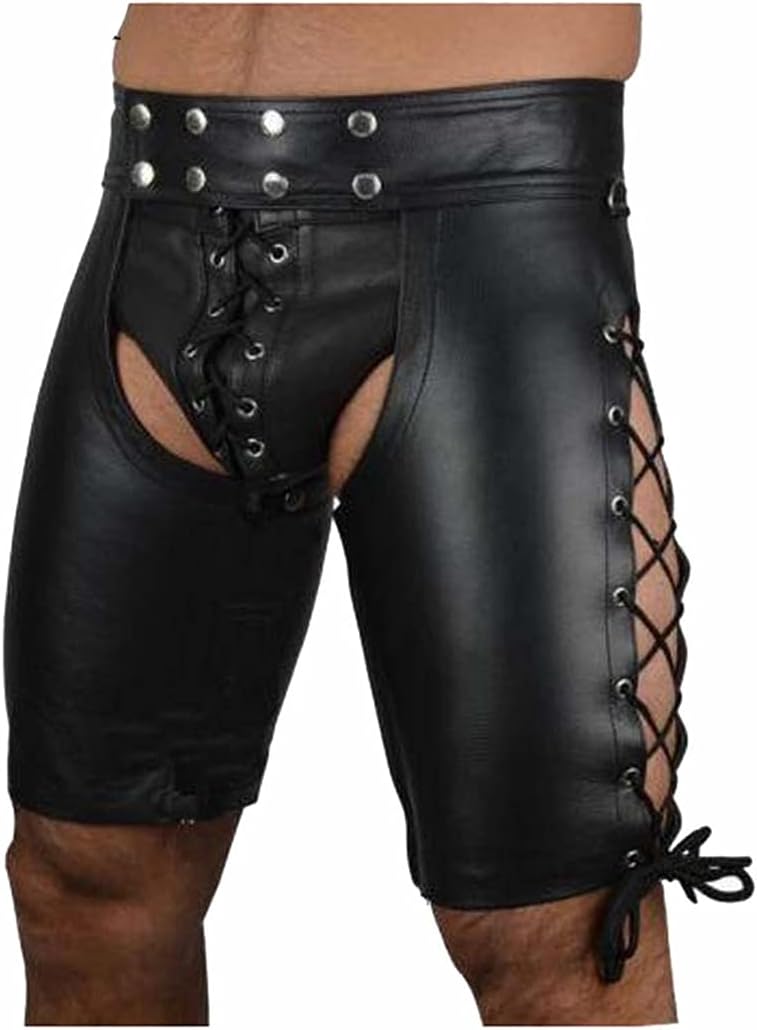HEYDHSDC Mens Sexy Underwear Boxer Shorts Backless Lingerie Faux Leather Gay Latex Pants Stage Dance Clubwear