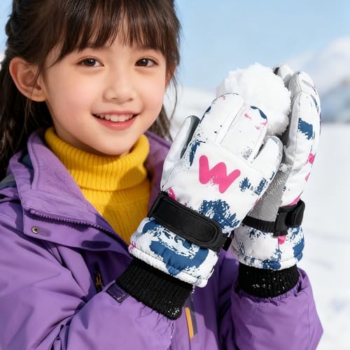 Image of UTOWO Kids Winter Cold Weather Ski Gloves Boy-Girl Warm Windproof Snow Gloves for Snowboarding Sledding Cycling Toddler 3-6T