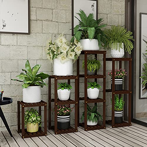HSBRO Estante para Plantas, Soporte de Exhibición de Flores, Estante de Almacenamiento de Madera de Bambú, Organizador de Jardín,Estantería de Exhibición para Interior y Exterior Patio,Balcón,Macetas Cover