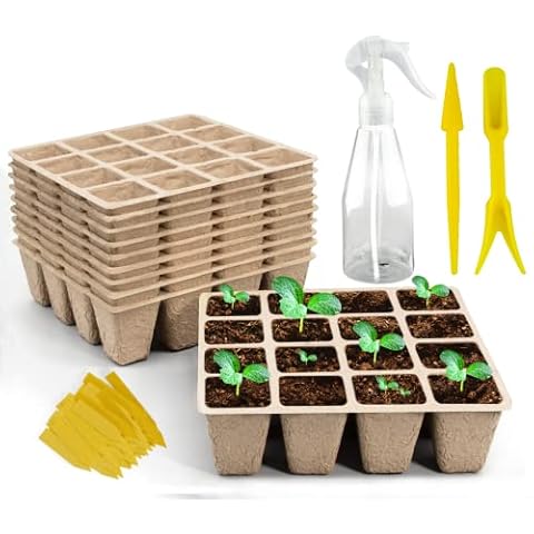160Cells Seedling Trays,10 Pack Seedling Pots and Trays,Seed Starter Peat Pots,Biodegradable Plant Pot Indoor and Outdoor,Planting Tray Starter Tray Kit for Fruit,Vegetable,Greenhouses and Gardens Cover