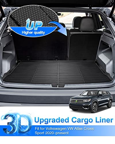 Cartist Cargo Liner Compatible with 2020-2023 Volkswagen VW Atlas Cross Sport (5 Passenger Models Only) All Weather Rear Trunk Mat Waterproof Black TPE